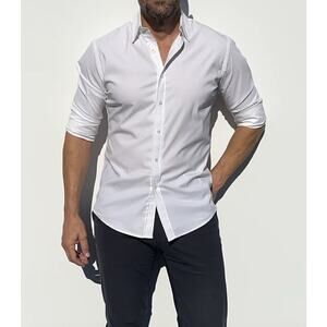 Teddy Stratford Shirt Men's 5/XL White Athletic Fit Hidden Zipper Button Cotton